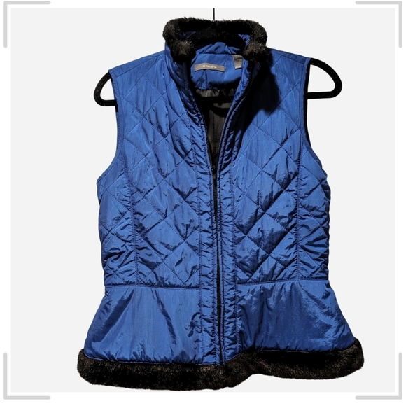 Liz Claiborne Jackets & Blazers - Pre-owned  Liz Claiborne Royal Blue Quilted Vest with Black Trim
